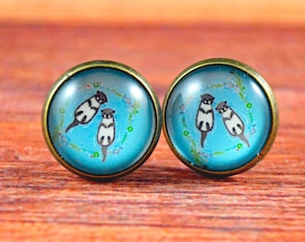 Otter Studs, Otter Earrings, Otter Jewelry, Cute Otter, Otter Couple, River Otter Studs, Brown Otter Studs, Zoo Studs, Animal Earrings