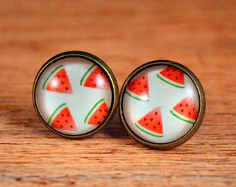 Watermelon Earrings, Watermelon Studs, Summer Studs, Summer Jewelry, Watermelon Jewelry, Fruit Studs, Fruit Earrings, Melon Studs