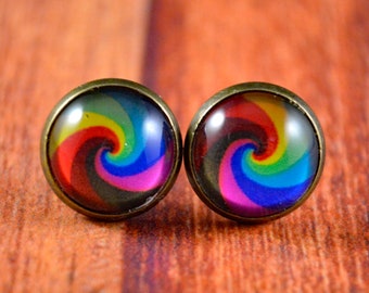 Rainbow Studs, Rainbow Earrings, Rainbow Pride, Rainbow Jewelry, Swirl Earrings, Swirl Studs, Artist Earrings, Color Wheel Studs