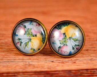 Tulip Earrings, Tulip Studs, Tulip Jewelry, Vintage Studs, Victorian Studs, Vintage Earrings, Victorian Earrings, Yellow Rose Studs