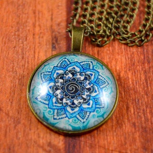 Mandala Jewelry, Mandala Necklace, Mandala Gift, Blue Mandala, Green Mandala, Zen Necklace, Zen Jewelry, Zen Gift, Blue Zen Jewelry