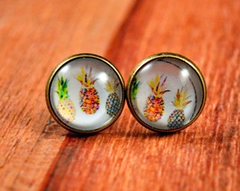 Tropical Studs, Tropical Earrings, Pineapple Studs, Pineapple Earrings, Pineapple Jewelry, Pineapple Posts, Summer Earrings, Summer Studs