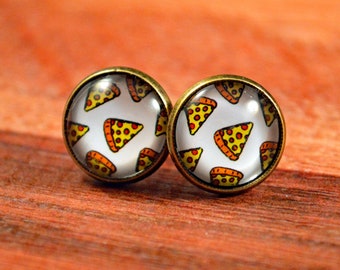 Pizza Studs, Pizza Earrings, Pizza Jewelry, Food Studs, Food Earrings, Pizza Slice Studs, Junk Food Studs, Food Jewelry, Junk Food Earrings