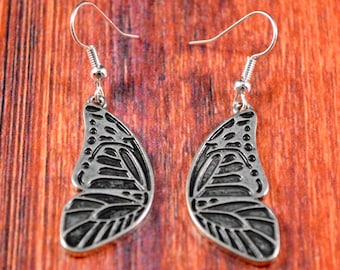 Butterfly Earrings, Silver Butterfly Wing, Cute Butterfly Gift, Butterfly Wings, Shiny Wing Earrings, Wing Earrings, Insect Wings