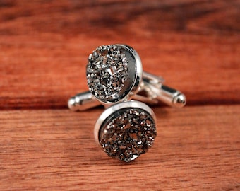 Druzy Cufflinks, Druzy Cuff Links, Wedding Cuff Links, Silver Cuff Links, Silver Cufflinks, Groomsmen Gift, Gift for Men, Gifts for Men