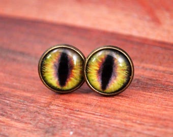 Dragon Eye Stud Earrings, Fantasy Studs, Cat Eye, Dragon Stud, Creature Eyes, Dragon Jewelry, Dragon Earrings, Cat Jewelry, Fantasy Earrings