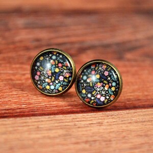 Seed Studs, Seed Jewelry, Black Floral Studs, Black Floral Posts, Garden Studs, Garden Jewelry, Flower Posts, Black Flower Studs