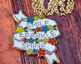 Smile Necklace, Sparkle Necklace, Shine Necklace, Positivity Necklace, Positive Gift, Christian Gift, Christian Necklace, Gold Mountain