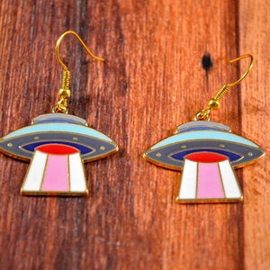 Alien Earrings, Alien Jewelry, Blue Alien Gift, Pink Alien Gift, Cute Space Gift, Space Earrings, Space Jewelry, UFO Earrings, UFO Jewelry