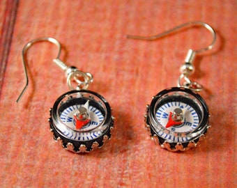 Travel Earrings, Compass Earrings, Compass Jewelry, Travel Jewelry, Wanderlust, Travel Lust, Cardinal Compass, Small Compass, Travel Gift