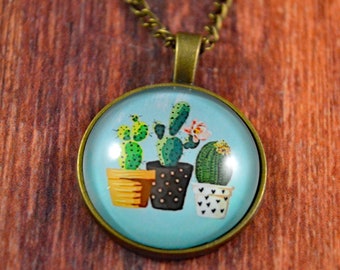 Terrarium Gift, Terrarium Jewelry, Cactus Jewelry, Cactus Necklace, Succulent Jewelry, Succulent Necklace, Succulent Gift, Cute Cacti Gift