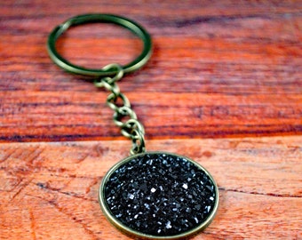 Druzy Key Chain, Druzy Key Ring, Druzy Gift, Black Key Chain, Druzy Keys, Cute Druzy Gift, Teen Gift, Gift for Druzy Fan, Black Key Ring