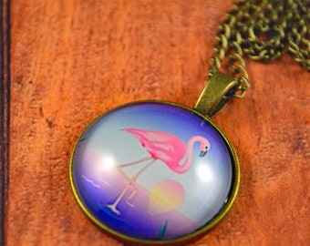 Flamingo Necklace, Flamingo Gift, Pink Bird Gift, Pink Bird Jewelry, Pink Bird Necklace, Summer Necklace, Summer Jewelry, Summer Gift