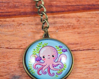 Octopus Keyring, Octopus Keychain, Octopus Gift, Pink Octopus, Nautical Key Chain, Nautical Key Ring, Nautical Gift, Cute Octopus