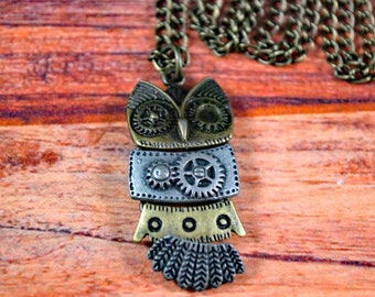 Owl Jewelry, Owl Necklace, Gear Owl Necklace, Steampunk Necklace, Steampunk Jewelry, Gear Owl, Gear Necklace, Steampunk Gift, Gear Gift