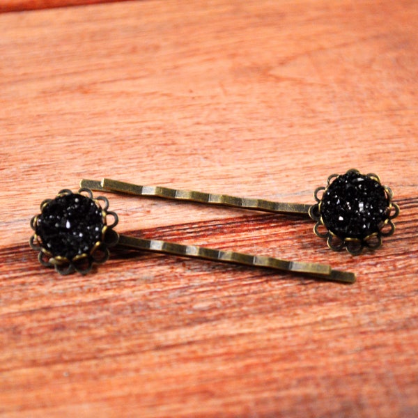 Glitter Hair Pin, Black Hair Pins, Black Bobby Pins, Crystal Bobby Pins, Crystal Hair Pins, Druzy Hair Pins, Faux Druzy Pin, Druzy Bobby Pin