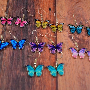Butterfly Earrings, Blue Butterfly Wing, Cute Butterfly Gift, Butterfly Wings, Glass Wing Earrings, Wing Earrings, Insect Earrings