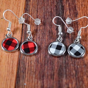 Plaid Studs, Buffalo Plaid Studs, Plaid Earrings, Flannel Studs, Flannel Earrings, Flannel Jewelry, Plaid Jewelry, Christmas Plaid