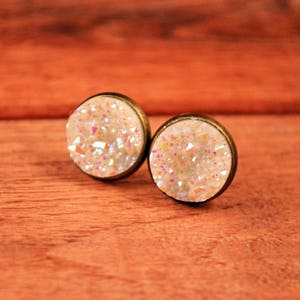 Glitter Earrings, Glitter Studs, Faux Druzy Studs, Druzy Studs, White Druzy Studs, Shimmer Earrings, Shimmer Studs, Druzy Earrings
