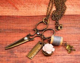 Scissor Necklace, Crafting Necklace, Sewing Necklace, Scissor Jewelry, Hair Stylist, Sewing Scissors, Hair Scissors, Flower Scissors
