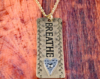 Breathe Necklace, Calm Necklace, Cute Gold Bar, Breathe Jewelry, Calming Necklace, Calm Reminder, Positivity Necklace, Positive Gift