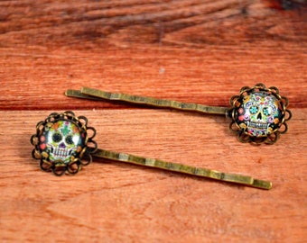 Skull Hair Pins, Sugar Skull Pins, Sugar Skull Pin, Sugar Skull Hair Pin, Skull Bobby Pin, Skull Bobby Pins, Skull Pin Set, Sugar Skull Set