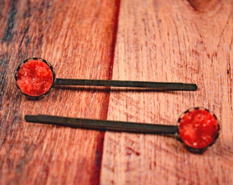 Red Druzy Pin, Red Wedding, Red Wedding Hair, Crystal Bobby Pin, Red Druzy Jewelry, Red Hair Pin, Crystal Hair Pin, Red Hair Pins