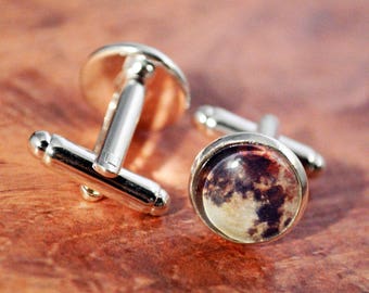 Full Moon Cufflinks, Space Cufflinks, Solar System Cufflinks, Groom Cufflinks, Men's Cufflinks, Groomsmen Keepsake, Wedding Cufflink