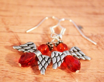 Dangle Post Angel Earrings, Red Angel Earrings, Black Angel Earrings, Angel Jewelry, Religious Jewelry, Religious Earrings, Easter Gift