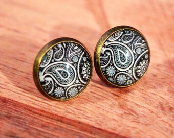 Black Paisley Studs, Paisley Jewelry, Paisley Posts, Paisley Stud Earring, Paisley Earring Post, Paisley Jewellery, Quirky Studs