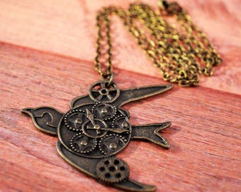 Steampunk Geared Bird Necklace, Steampunk Inspired, Gear Bird Jewelry, Gear Jewelry, Steampunk Jewelry, Steampunk Necklace, Steampunk Bird