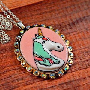 Unicorn Necklace, Unicorn Cameo, Unicorn Jewelry, Unicorn Pendant, Fantasy Necklace, Fantasy Cameo, Fantasy Jewelry, Black Unicorn image 3