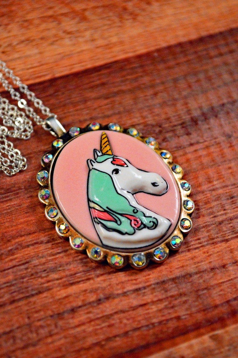 Unicorn Necklace, Unicorn Cameo, Unicorn Jewelry, Unicorn Pendant, Fantasy Necklace, Fantasy Cameo, Fantasy Jewelry, Black Unicorn image 3