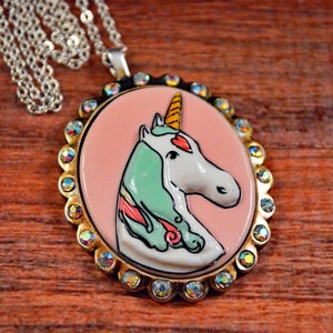 Unicorn Necklace, Unicorn Cameo, Unicorn Jewelry, Unicorn Pendant, Fantasy Necklace, Fantasy Cameo, Fantasy Jewelry, Black Unicorn image 1