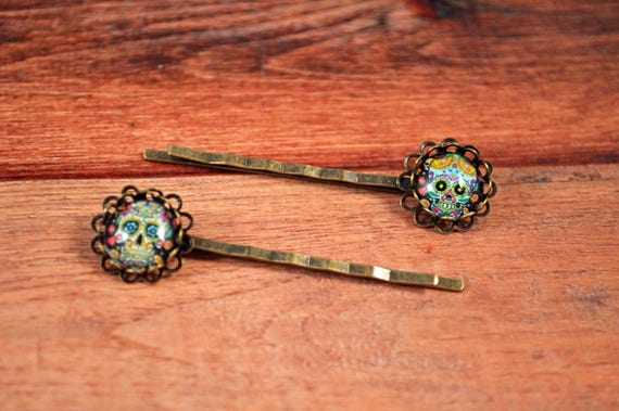Skull Hair Pins Sugar Skull Pins Sugar Skull Pin Sugar Etsy