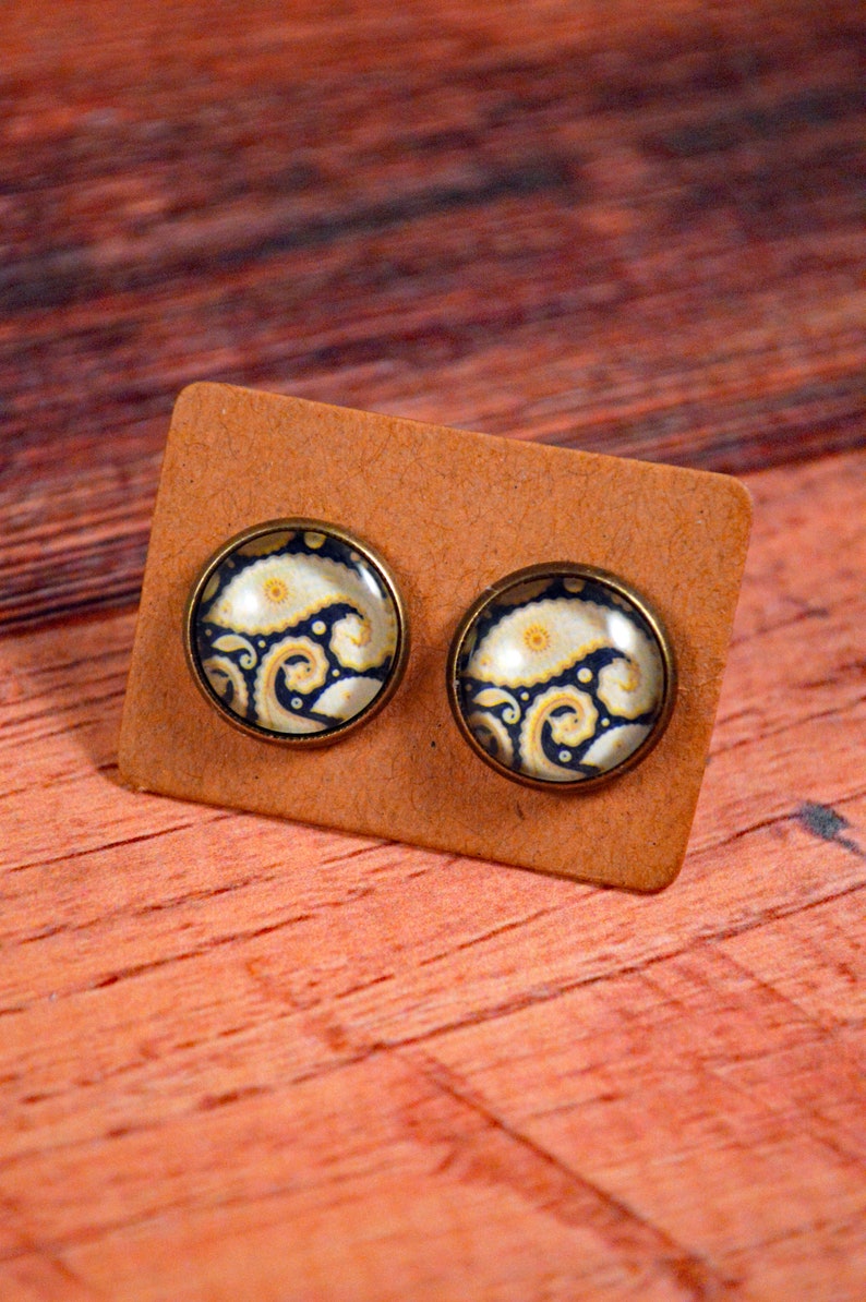 Black Paisley Studs, Paisley Jewelry, Paisley Posts, Paisley Stud Earring, Paisley Earring Post, Paisley Jewellery, Quirky Studs image 6