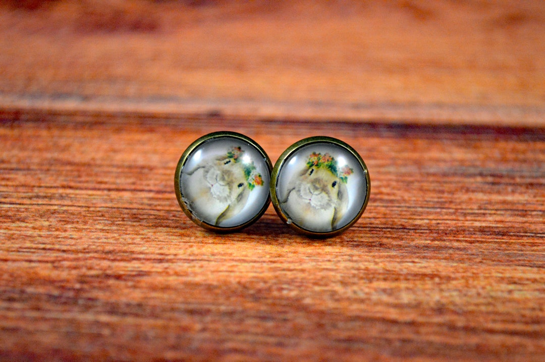 Floral Bunny Studs, Bunny Earrings, Floral Rabbit Studs, Rabbit ...