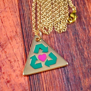 Collier de recyclage, bijoux de recyclage, collier du Jour de la Terre, bijoux de recyclage, symbole de recyclage, cadeau du Jour de la Terre, cadeau de recyclage mignon, cadeau de recyclage
