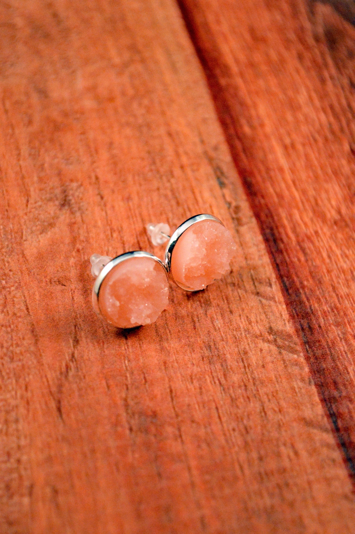 Peach Studs Peach Earrings Peach Druzy Studs Peach Druzy Etsy