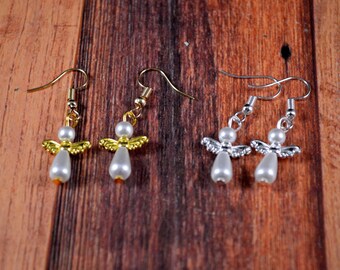 Angel Earrings, Gold Angel Earrings, Silver Angel Earrings, Angel Jewelry, Religious Jewelry, Religious Earrings, Easter Gift
