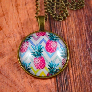 Tropical Necklace, Tropical Jewelry, Pineapple Necklace, Pineapple Jewelry, Pineapple Gift, Tropical Chevron, Tropical Pineapples