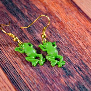 Acrylic Cute Green Frog Earrings - Dangle Fun Jewelry For Women & Frog Lovers - View #2