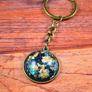 Black Key Chain, Resin Key Chain, Resin Key Ring, Black Key Ring, Gold Leaf Key Ring, Gold Leaf Key Chain, Goth Key Chain, Goth Gift