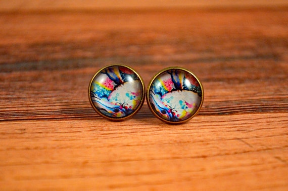 Rainbow Studs, Abstract Earrings, Rainbow Earrings, Rainbow Jewelry, Stylish Studs, Stylish Earrings, Rainbow Modern Studs, Modern Studs