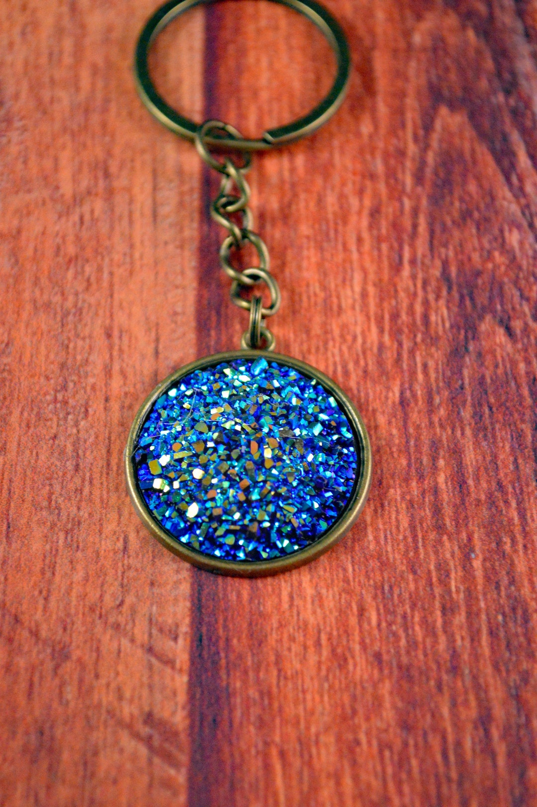 Druzy Key Chain, Druzy Key Ring, Druzy Gift, Blue Key Chain, Druzy Keys