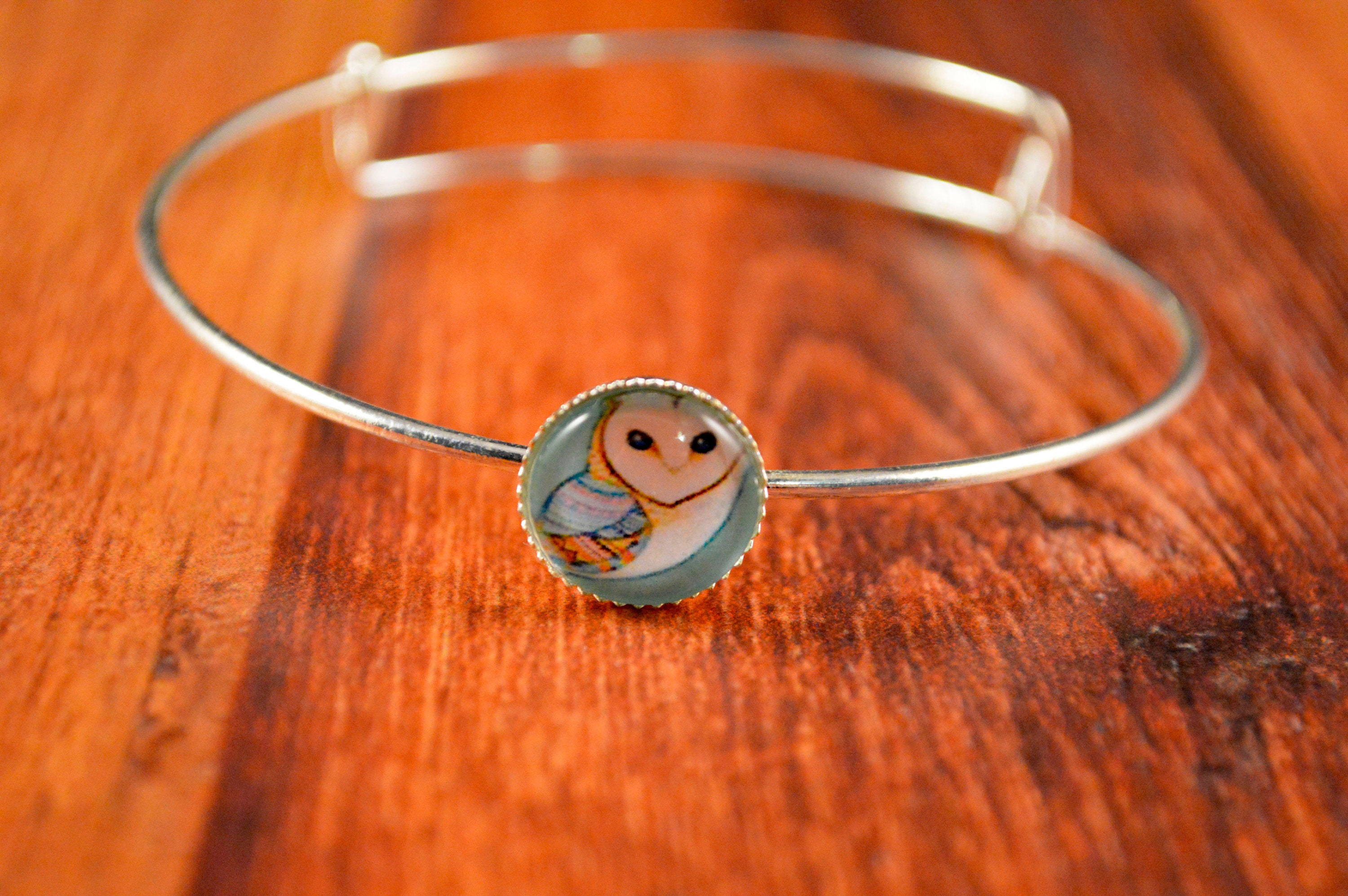 Owl Bracelet, Owl Jewelry, Owl Bangle, Blue Owl Gift, Cute Owl Gift, Cute Owl Bangle, Bird Bangle, B