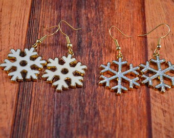 Snowflake Earrings, Snowflake Jewelry, White Snow, Christmas Jewelry, Snowflake Jewelry, Christmas Earrings, Snow Jewelry, Winter Earrings