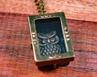 Owl Locket, Owl Necklace, Locket Necklace, Woodland Necklace, Woodland Jewelry, Owl Jewelry, Photo Locket, Gifts for Her, Stocking Stuffers