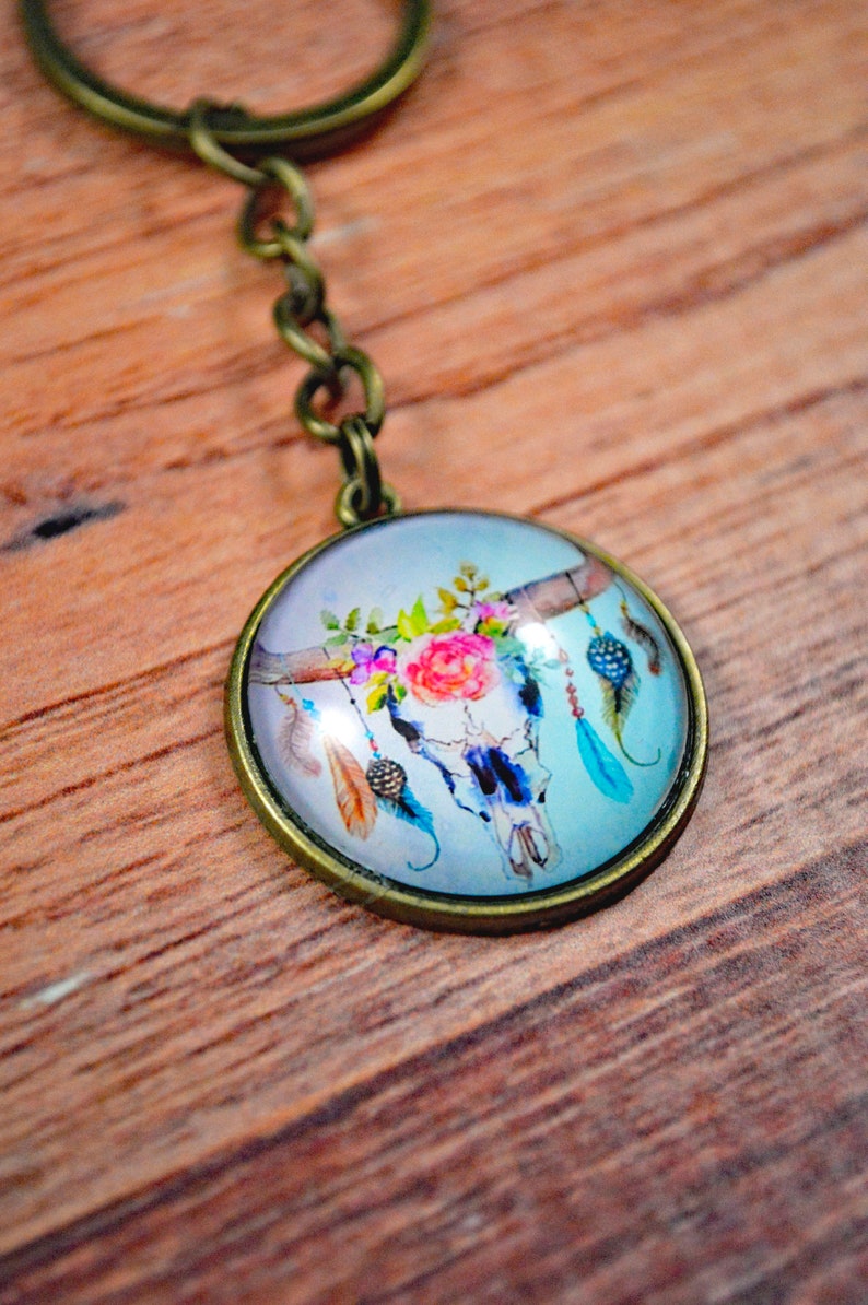 Cow Key Chain, Cow Key Ring, Cow Gift, Floral Cow Key Chain, Skull Gift ...