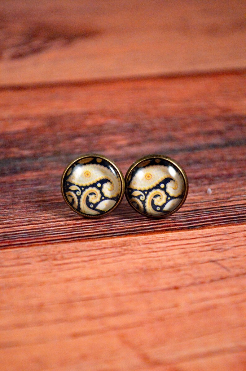 Black Paisley Studs, Paisley Jewelry, Paisley Posts, Paisley Stud Earring, Paisley Earring Post, Paisley Jewellery, Quirky Studs image 4